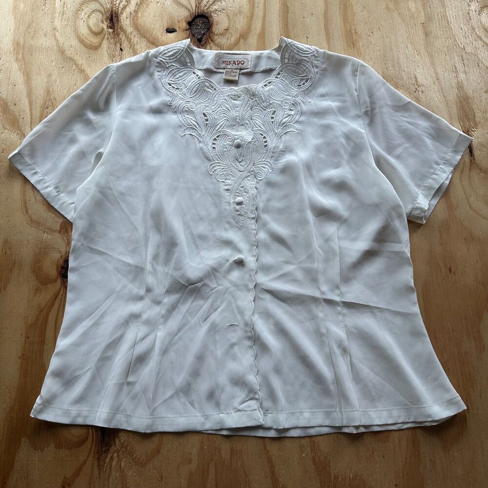 Mikado Vintage White Embroidered Cutout Blouse - 8